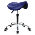 KKTONER Rolling Saddle Stool PU Leather Swivel Adjustable Rolling Stool with Wheels Salon Chair (Blue)