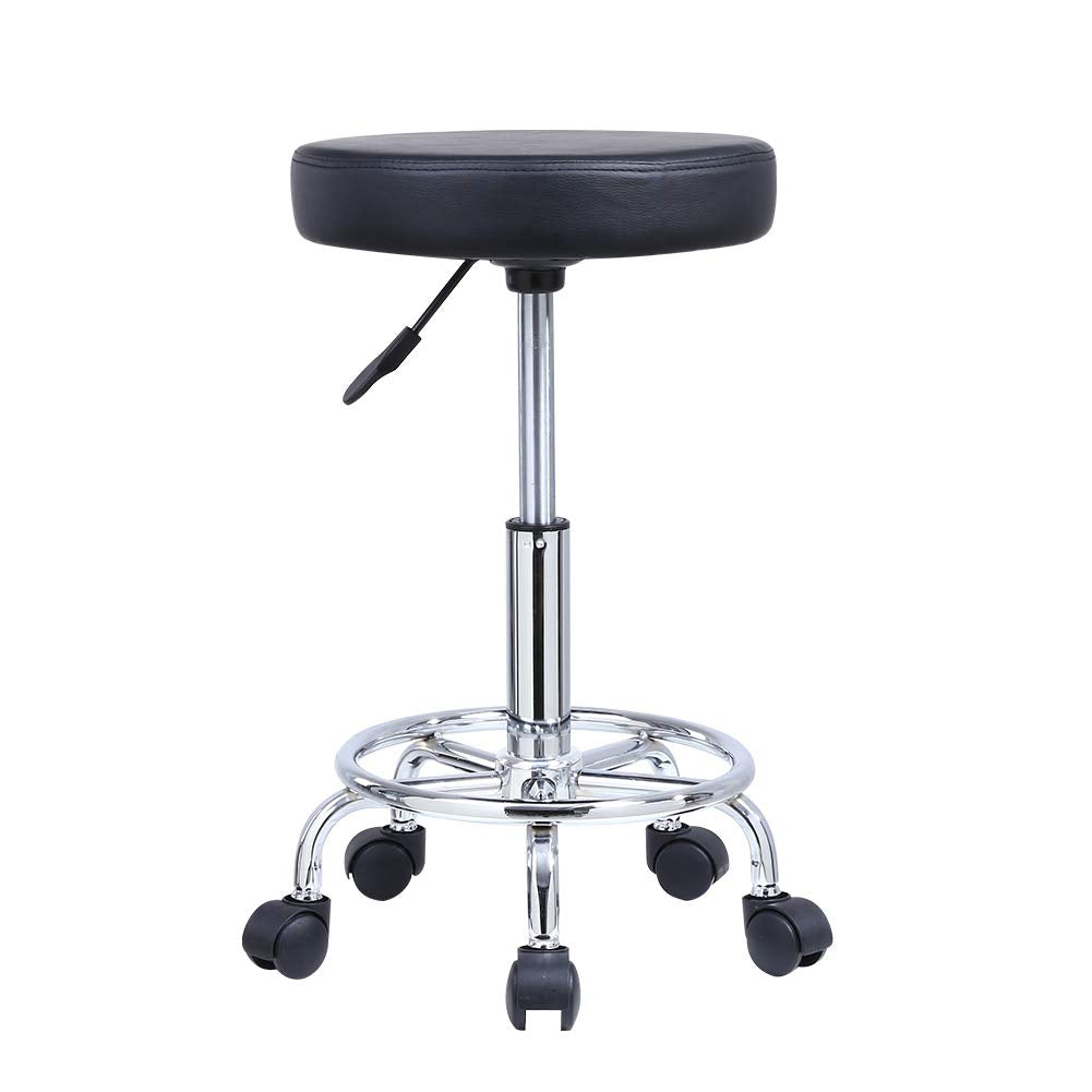 KKTONER PU Leather Round Rolling Stool with Foot Rest Swivel Height Adjustment Spa Drafting Salon Tattoo Work Office Massage Sto