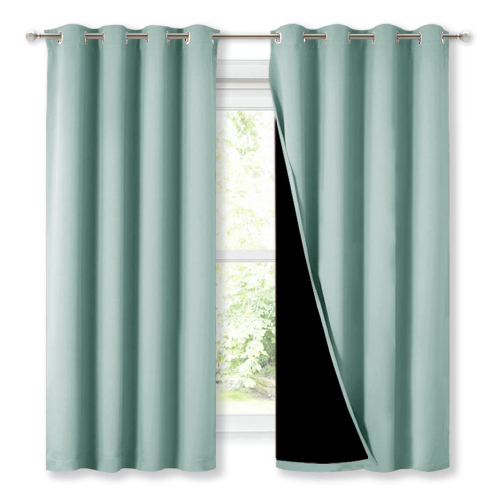 NICETOWN Aqua Blue 100% Blackout Lined Curtains, 2 Thick Layers Completely Blackout Window Treatment Thermal Insulated Drapes fo