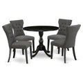 East West Furniture DMGA5-ABK-50 5 Piece Dining Room Table Set Includes a Round Dining Table with Dropleaf and 4 Dark Gotham Lin