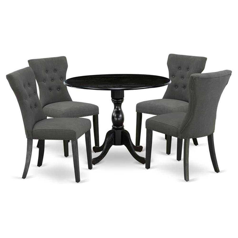 East West Furniture DMGA5-ABK-50 5 Piece Dining Room Table Set Includes a Round Dining Table with Dropleaf and 4 Dark Gotham Lin