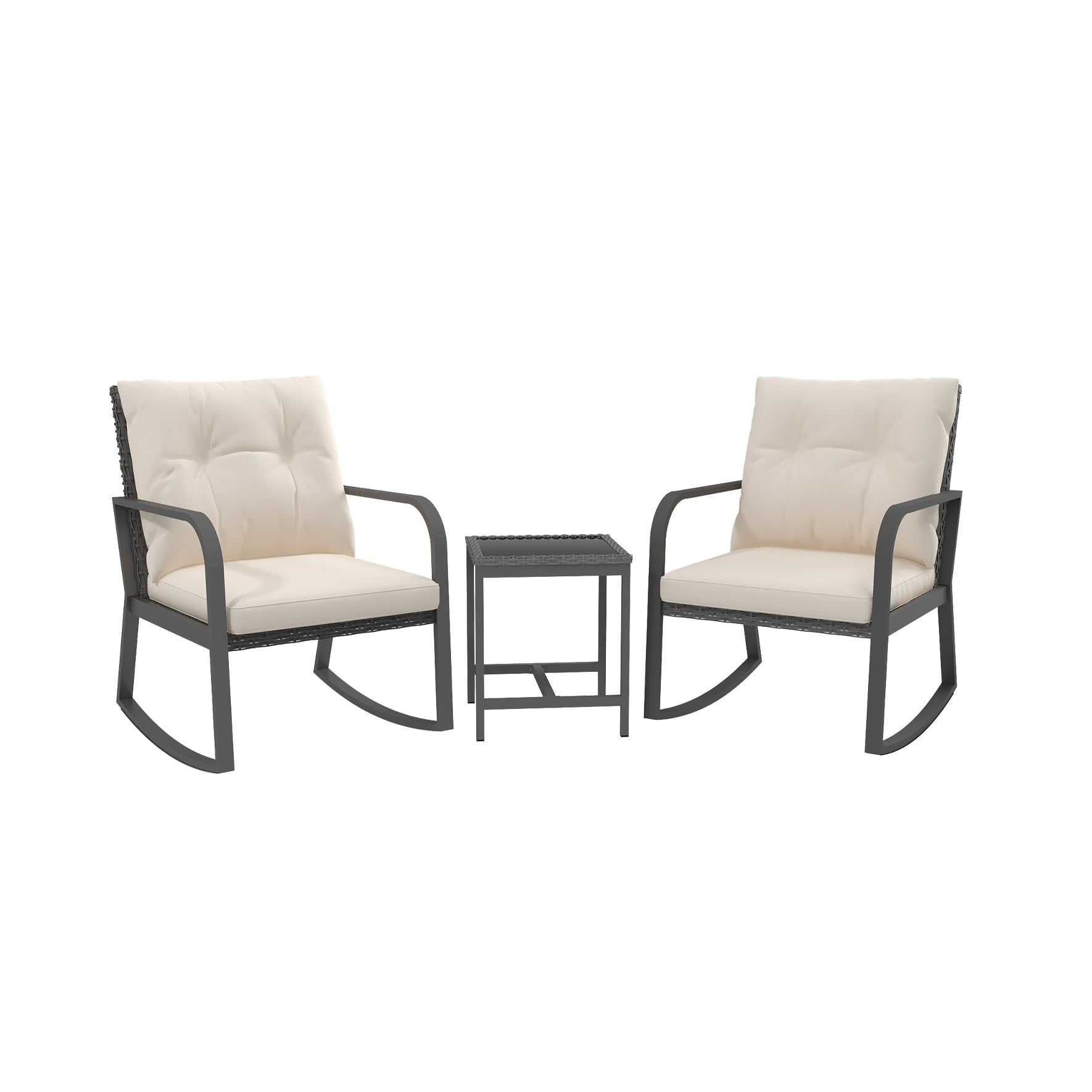 Temminkii 3 Piece Patio Furniture Set, Outdoor Rattan Rocking Chairs with Coffee Table, Conversation Set for Bistro, Garden, Bal