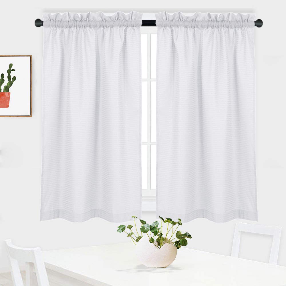 NANAN White Curtains 54 inch Long Casual Weave Small Window Curtain Kitchen Bathroom Basement Bedroom Drapes - 30 x 54, White, S