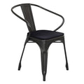 Flash Furniture Luna Commercial Grade Indoor-Outdoor Stack Chair with Arms - Black Metal Frame - Black All-Weather Polystyrene S
