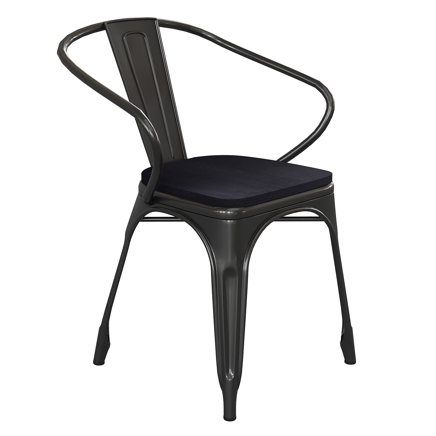 Flash Furniture Luna Commercial Grade Indoor-Outdoor Stack Chair with Arms - Silver Metal Frame - Gray All-Weather Polystyrene S