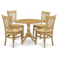 East West Furniture DMVA5-OAK-W 5 Piece Modern Dining Table Set Includes a Round Wooden Table with Dropleaf and 4 Kitchen Dining