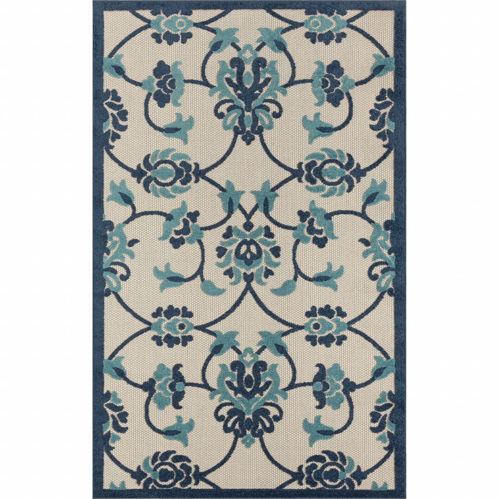 8 X 10 Blue Floral Non Skid Indoor Outdoor Area Rug