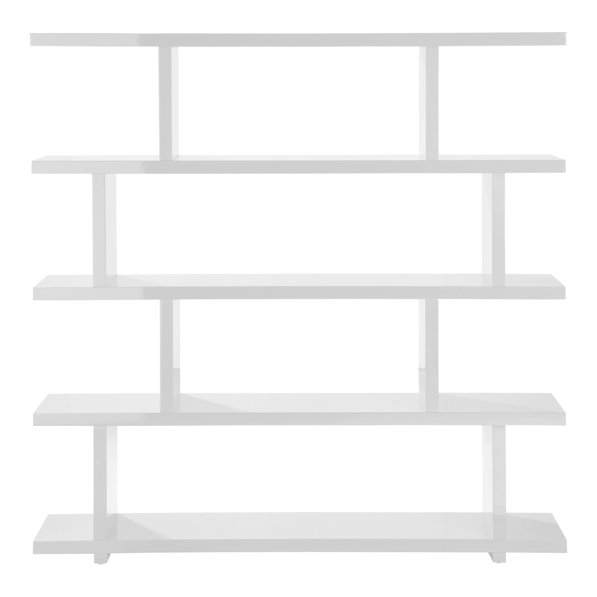 63 White Wood Five Tier Open Asymmetrical Bookcase