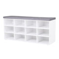 DINZI LVJ Shoe Storage Bench with Cushion, Cubby Shoe Rack with 12 Cubbies, Adjustable Shelves, Multifunctional Shoe Organizer B