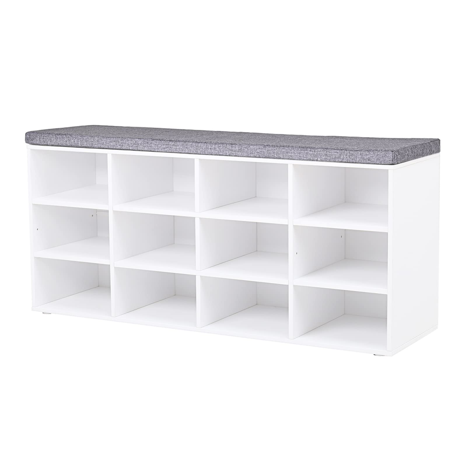 DINZI LVJ Shoe Storage Bench with Cushion, Cubby Shoe Rack with 12 Cubbies, Adjustable Shelves, Multifunctional Shoe Organizer B