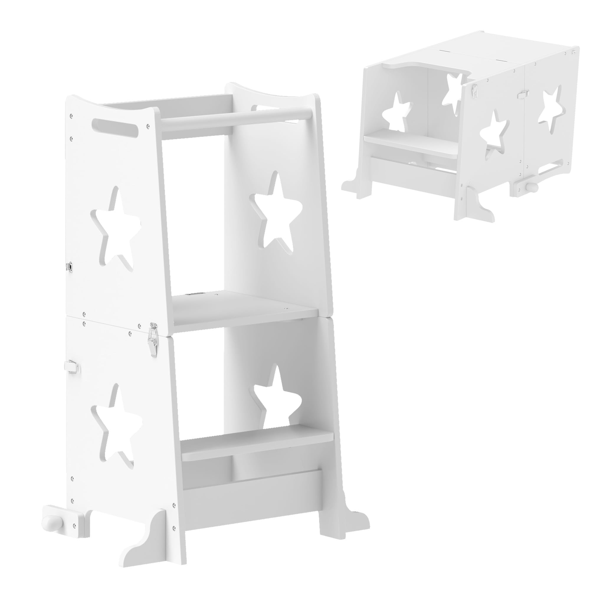 Qaba 2 in 1 Toddler Tower, Toddler Step Stool, Kids Kitchen Stool Helper with Safety Rail, Bathroom, Sink, Kitchen & Counter Ste