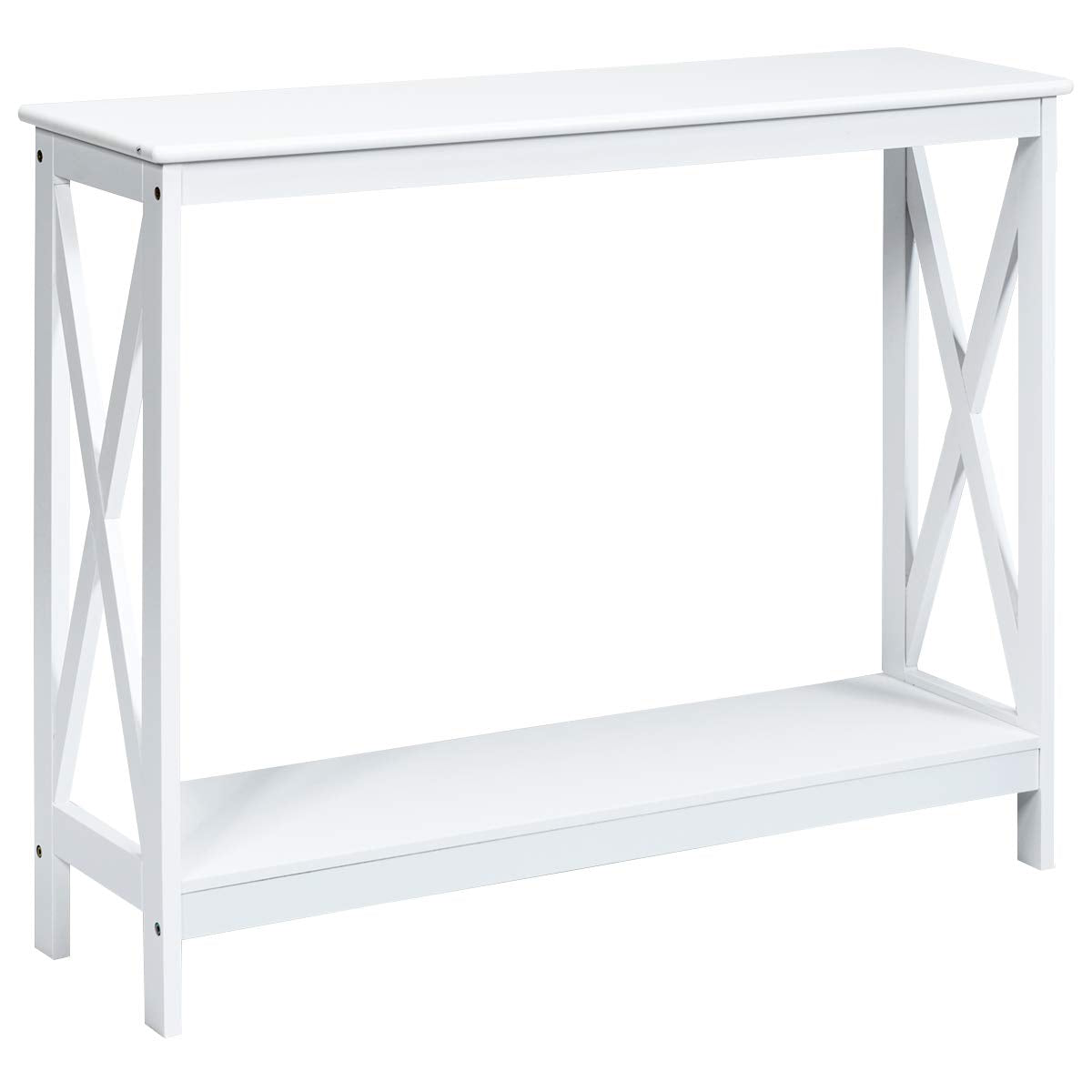 Multigot 2-Tier Console Table, X Shaped Wooden Side Desk, Space Saving Sofa End Table for Hallway, Bedroom, Living Room and Offi