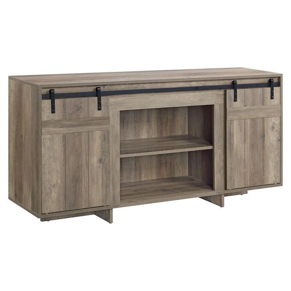 Acme Bellarosa Wooden Storage TV Stand with Barn Door in Rustic Oak