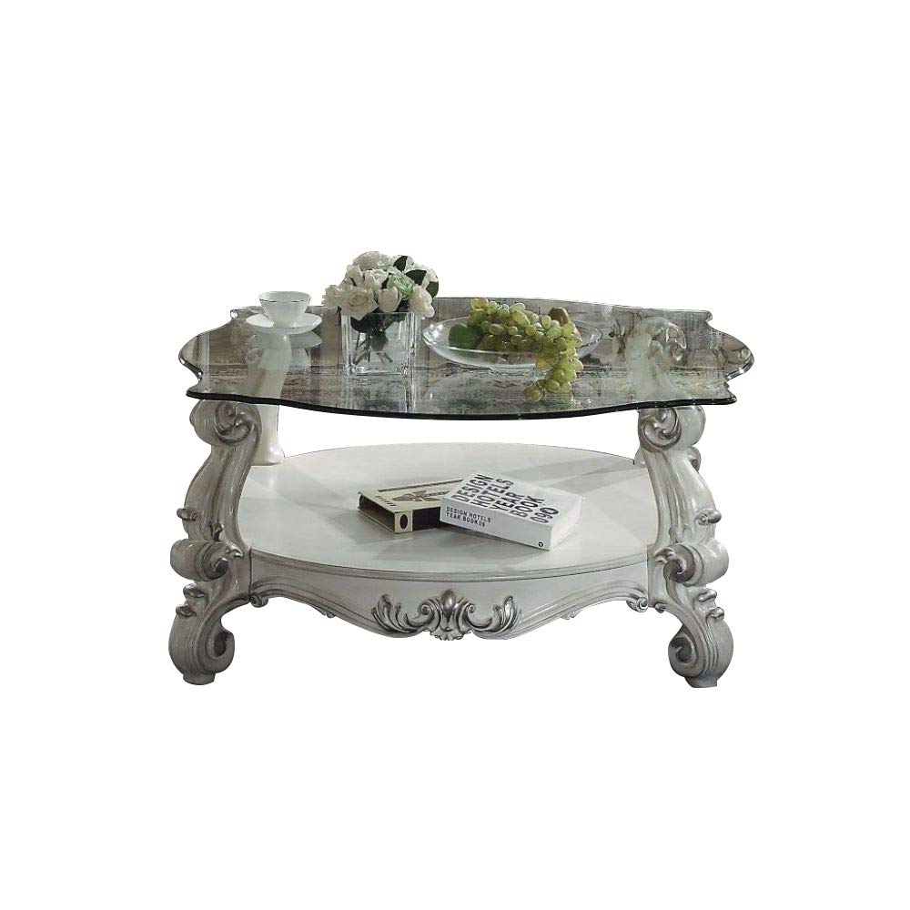 ACME Versailles Coffee Table - 82085 - Bone White & Clear Glass