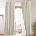 NICETOWN Natural 100% Blackout Linen Curtains 84 Long Burg, Farmhouse Thick Completely Blackout Window Treatment Panels Thermal 