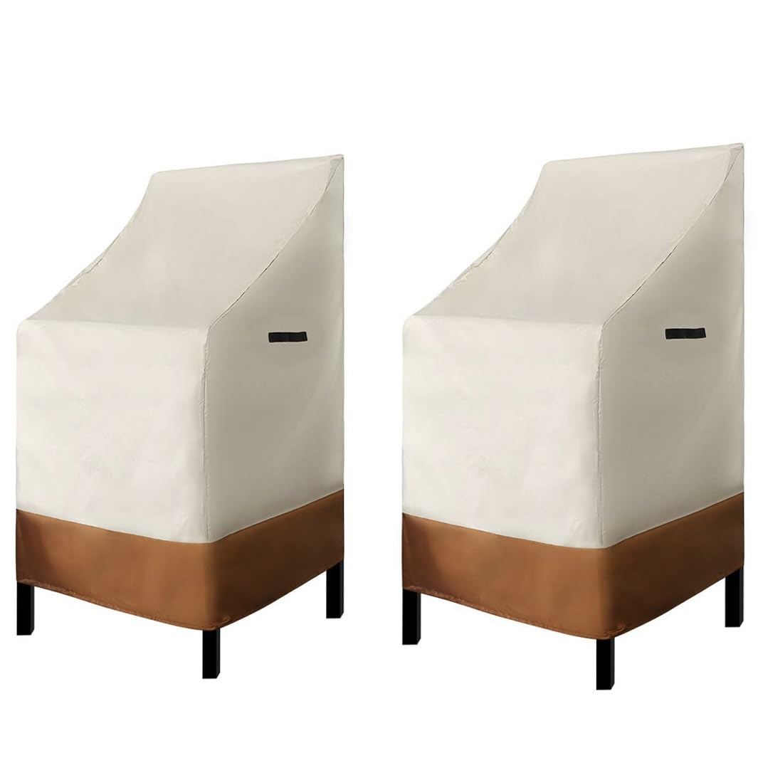 RosieLily High Back Patio Chair Covers Waterproof Stackable Outdoor Bar Stool Cover Beige Patio Furniture Covers Outside Lounge 