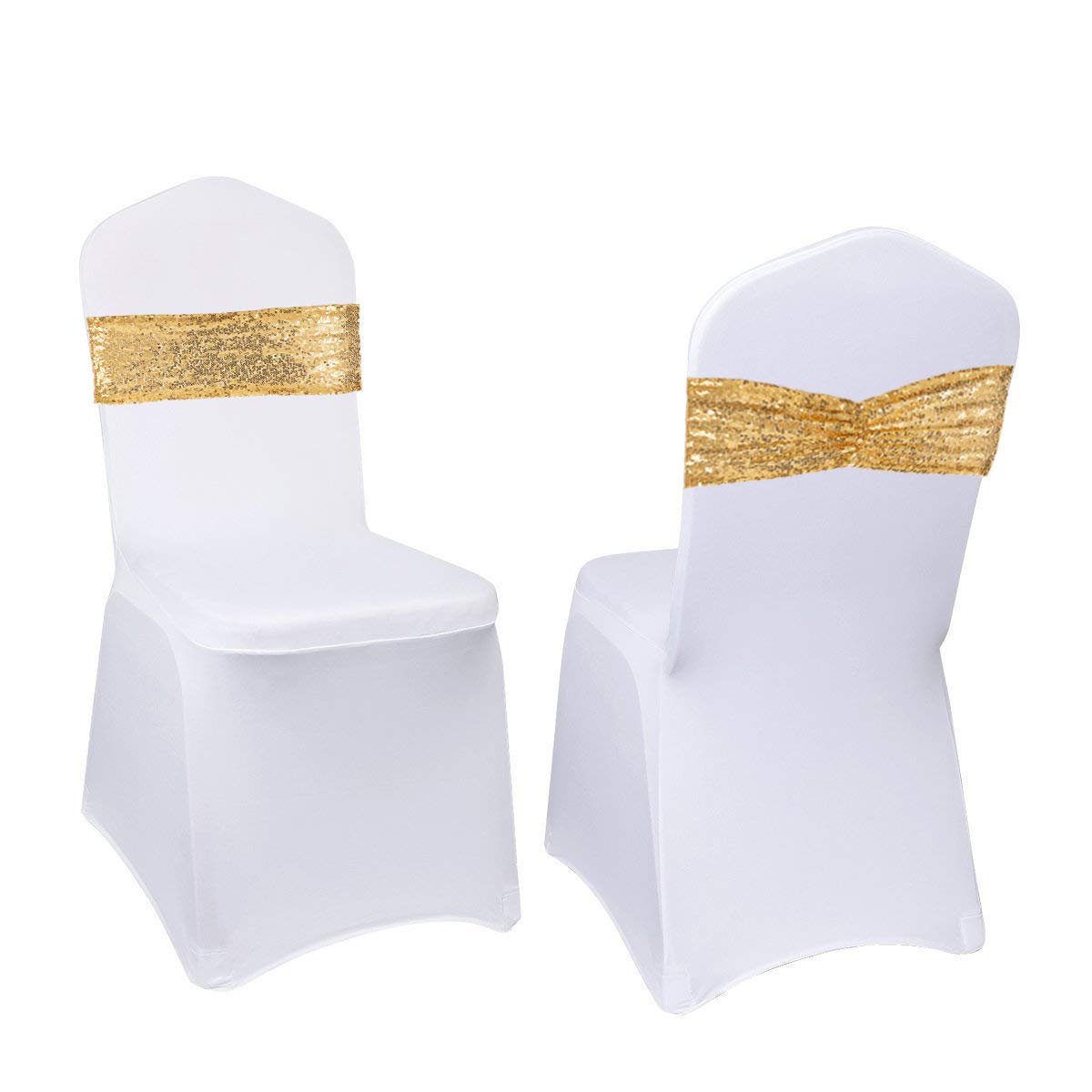 Eternal Beauty Set of 10 Sequin Chair Sashes Chair Bows Sashes Gold Chair Sashes for Chair Cover Wedding Party Decorations