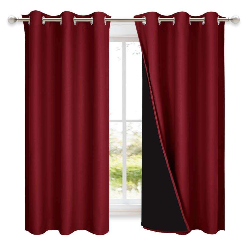NICETOWN 100% Blackout Panels, Thermal Insulated Black Liner Curtains for Kitchen Room, Cold Blocking Drapes for Window Decorati