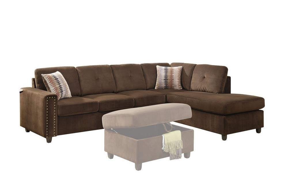Acme Belville Velvet Sectional with Pillow in Chocolate