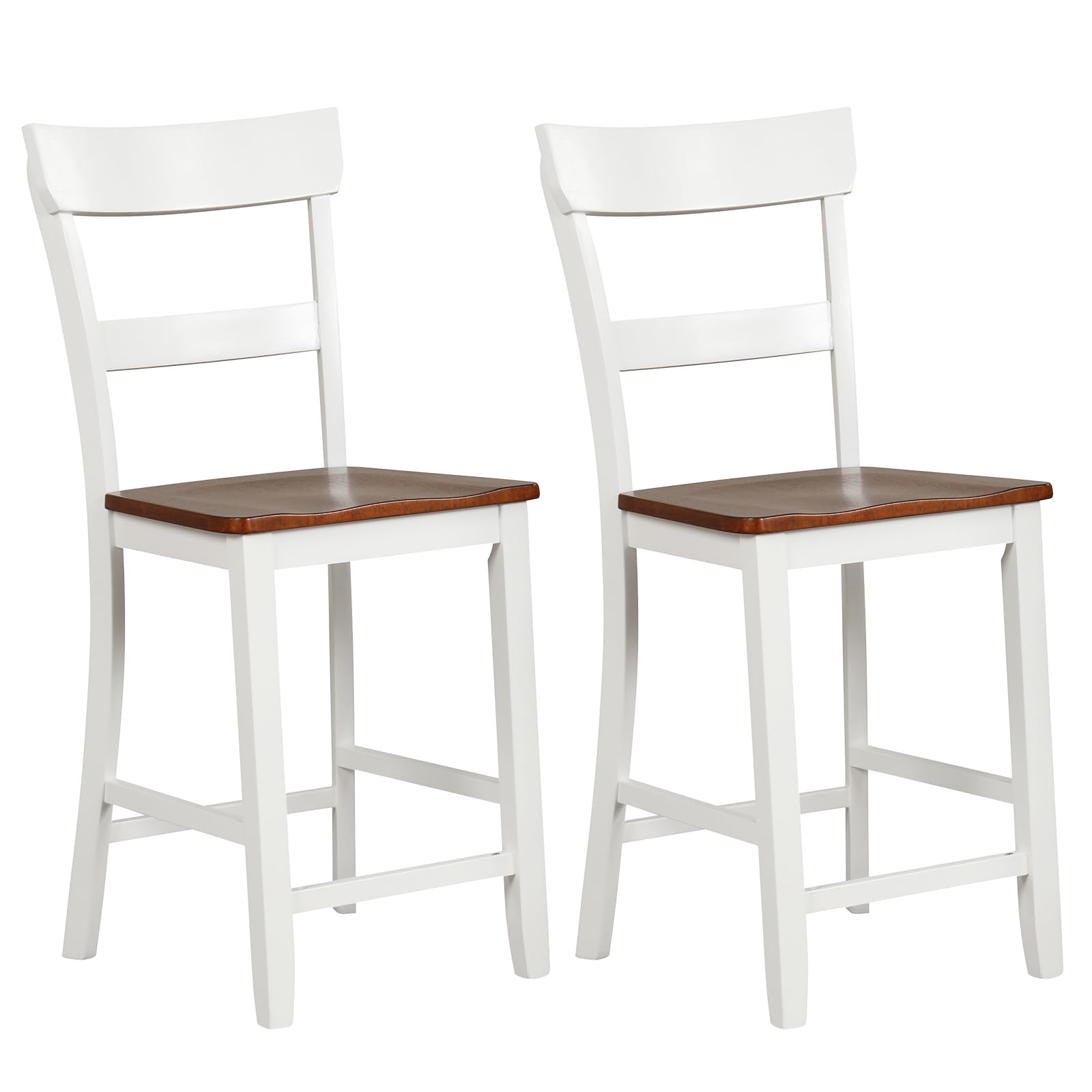 Giantex Wooden Bar Stools Counter Height Set of 2, 24.5 Farmhouse Wood Bar Dining Chairs with Solid Rubber Wood Frame, Backrest,