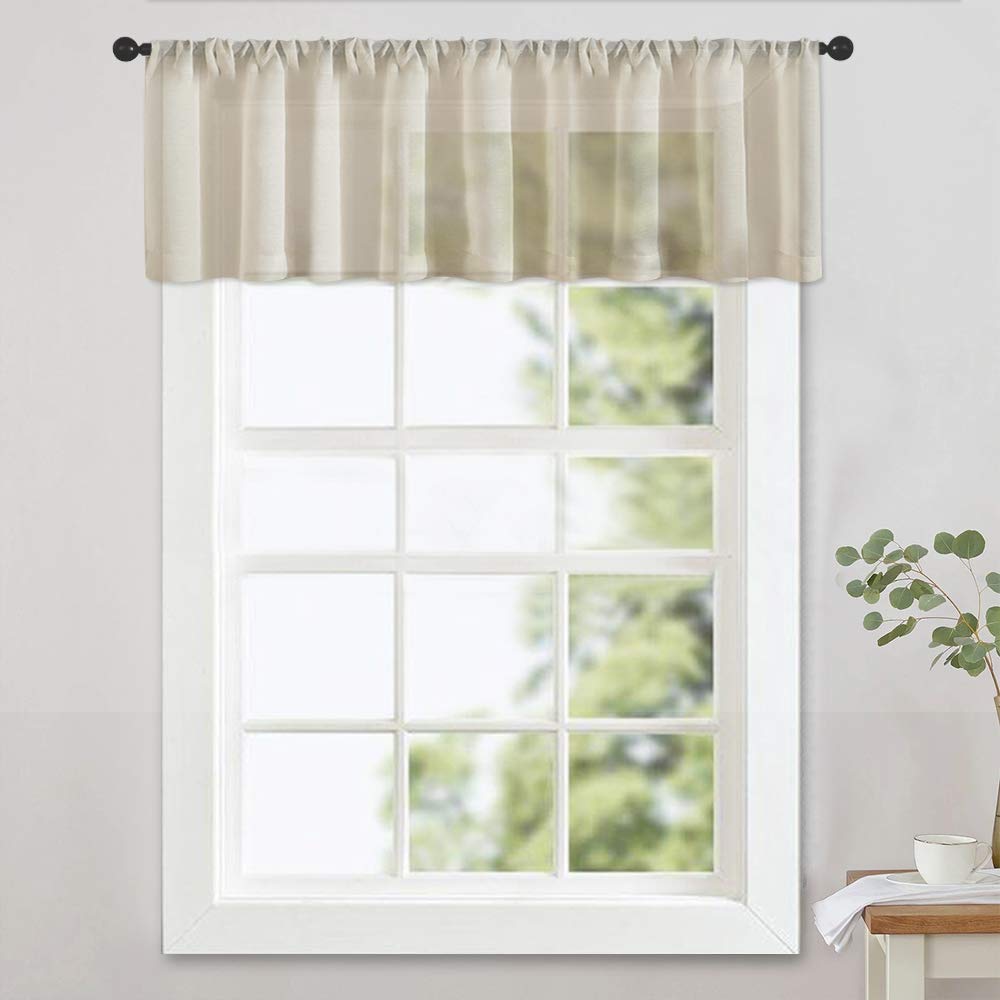 MRTREES Beige Sheer Valances 54 x 16 inches Long Living Room Windows Sheer Curtain Valance Rod Pocket Window Treatment Light Fil