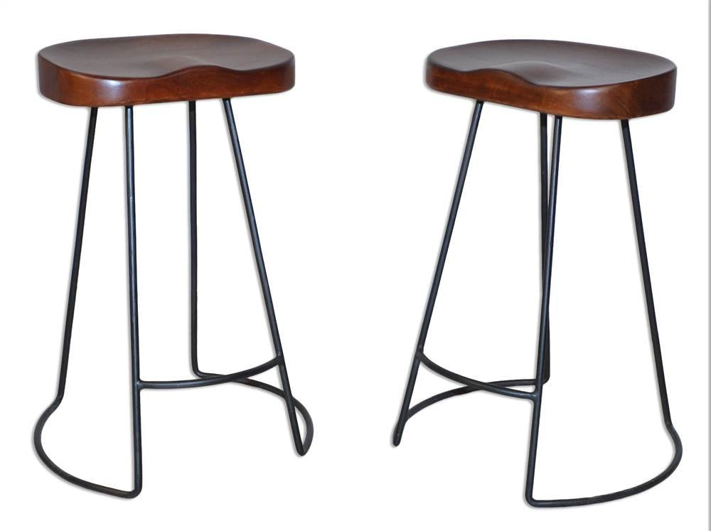 Carolina Cottage Saga 25 1/2 Chestnut Scooped Seat Counter Stools Set of 2