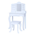Teamson Kids White Wooden Vanity Table and Stool Set for Girls with Mirror Drawers Jewelry Storage Elegant Play Furniture for Be