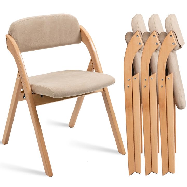 HOMEFUN Folding Chairs with Cushion Padded Folding Chiars 4 Pack - Wooden Folding Dining Chairs with Removable Cover Foldable Ex