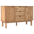 vidaXL Solid Pine Wood OTTA Sideboard, Scandinavian Design, Brown, Storage Unit with 3 Drawers and 2 Compartments, 44.7x16.9x28.