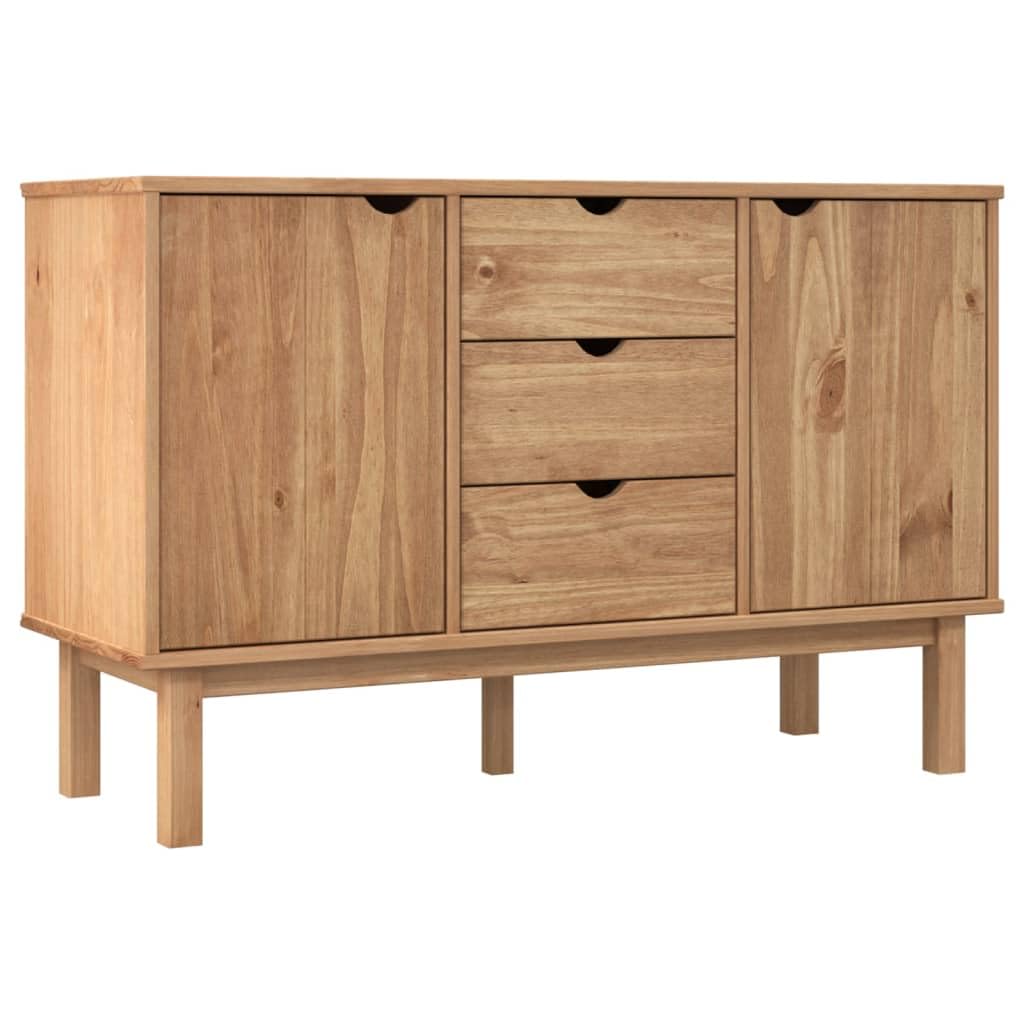 vidaXL Solid Pine Wood OTTA Sideboard, Scandinavian Design, Brown, Storage Unit with 3 Drawers and 2 Compartments, 44.7x16.9x28.