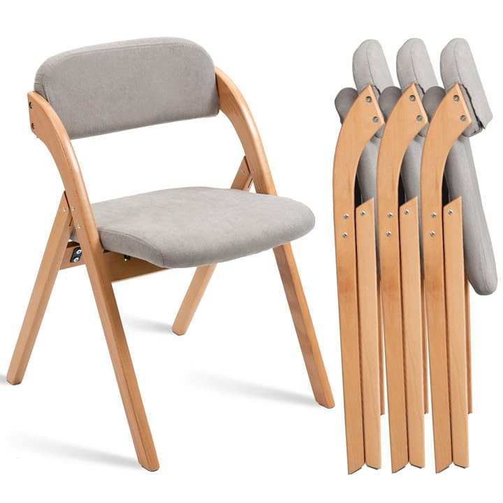 HOMEFUN Folding Chairs with Cushion Padded Foldable Chiars 4 Pack - Wooden Dining Fold Seat with Removable Cover Extra Chair for