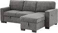 Estelle Dark Gray Fabric Reversible Sleeper Sectional with Storage Chaise Drop-Down Table 2 Cup Holders and 2 USB Ports