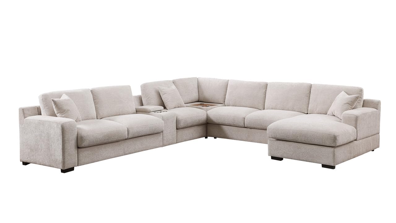 Celine Dark Gray Chenille Fabric Corner Sectional Sofa with Right-Facing Chaise, Cupholders, and Charging Ports