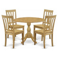 East West Furniture DMAN5-OAK-W 5 Piece Dining Room Table Set Includes a Round Kitchen Table with Dropleaf and 4 Dining Chairs, 