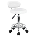 KKTONER PU Leather Modern Rolling Stool with Low Back Height Adjustable Work Salon Drafting Swivel Task Chair with Footrest (Whi