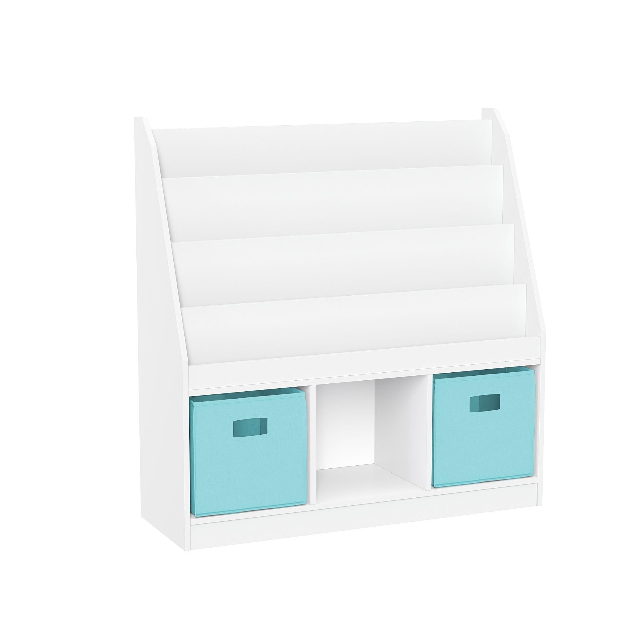 RiverRidge Kids Bookrack with Three Cubbies and 2 Aqua Bins
