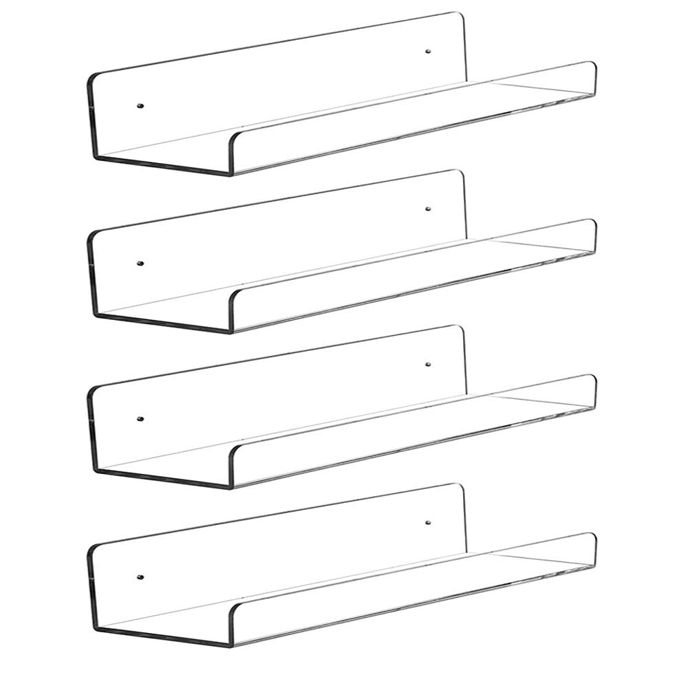 CY craft Clear Acrylic Floating Shelves Display Ledge, 5 MM Thick Wall Mounted Storage Shelf for Kitchen/Bathroom/Office,Invisib