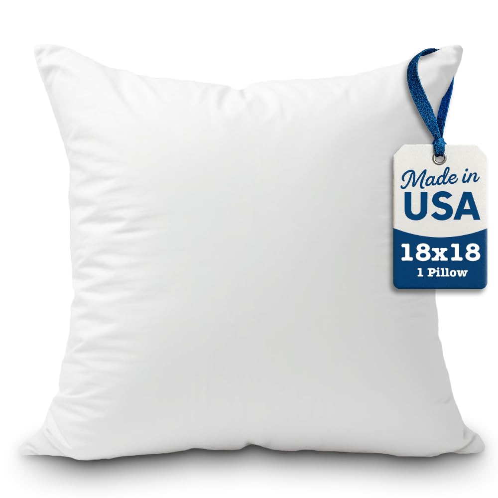 Foamily Throw Pillows Insert 18 x 18 Inches Hypoallergenic, Made in USA - Decorative Couch, Bed Pillow