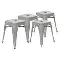 Flash Furniture Metal Dining Table Height Stool - Backless Silver Kai Commercial Grade Stool - 18 Inch Stackable Dining Chair - 