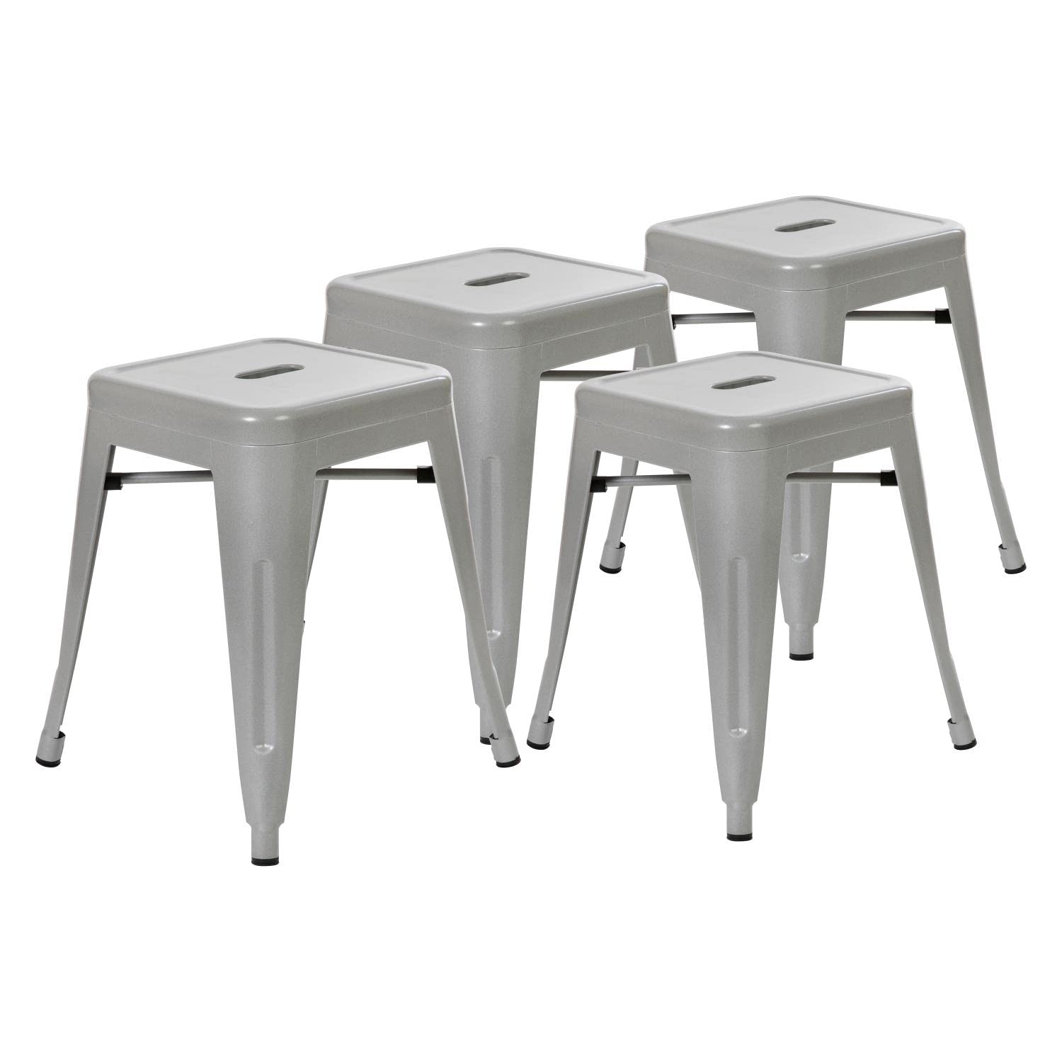 Flash Furniture Metal Dining Table Height Stool - Backless Silver Kai Commercial Grade Stool - 18 Inch Stackable Dining Chair - 