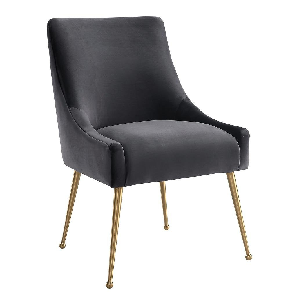 TOV Furniture The Beatrix Collection Modern Style Living Room Velvet Upholstered Side Chair, Grey