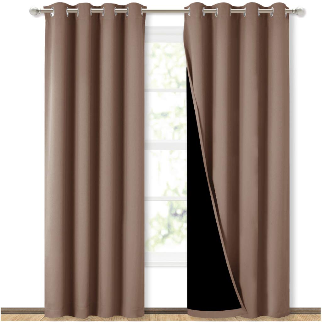 NICETOWN Cold Blocking Curtains, 100% Blackout Curtains Thermal, Noise Reduction and Privacy Curtains for Patio Door, Black Line