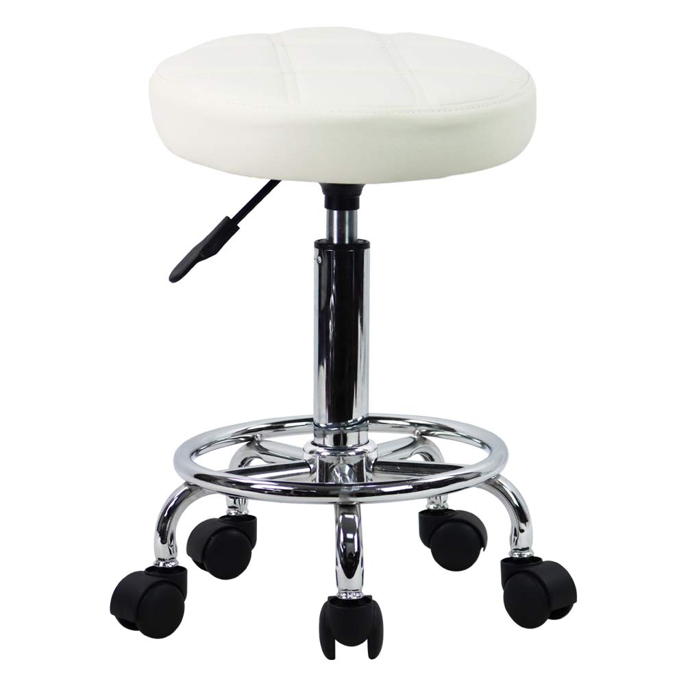 KKTONER Round Rolling Stool Chair PU Leather Height Adjustable Swivel Drafting Work SPA Shop Salon Stools with Wheels Office Cha