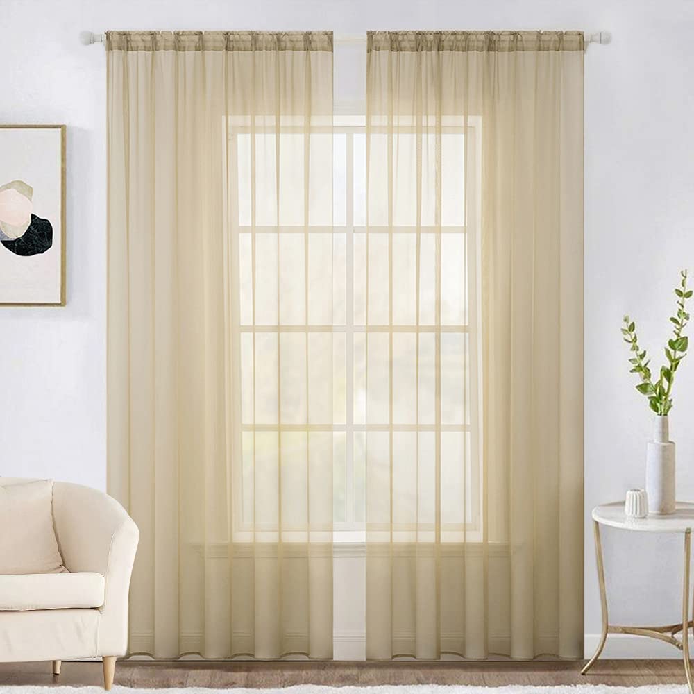 MIULEE 2 Panels Solid Color Sheer Window Curtains Elegant Window Voile Panels/Drapes/Treatment for Bedroom Living Room (54X108 I