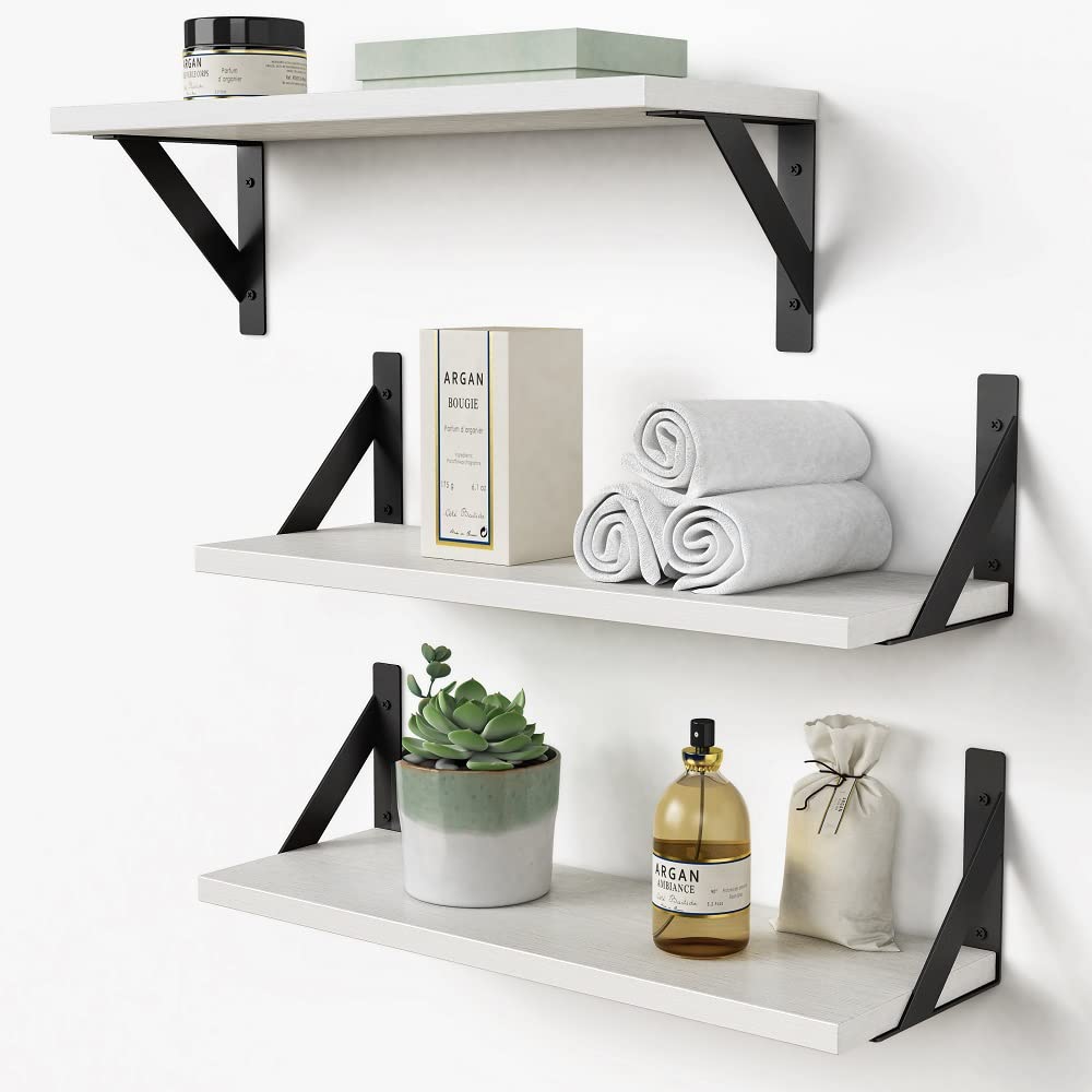 Forbena White Floating Shelves for Wall Decor Set of 3, 17 x 6 Inches Bathroom Shelf Over Toilet, Small Modern Mounted Shelves f