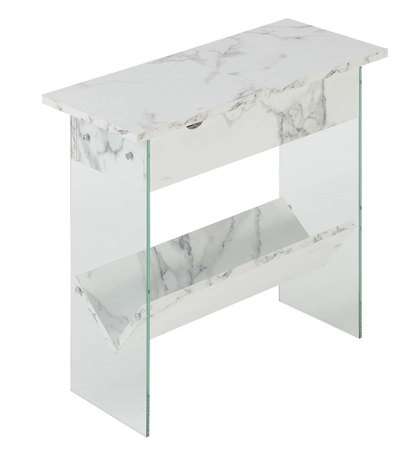 Convenience Concepts SoHo Flip Top End Table with Charging Station, White Faux Marble
