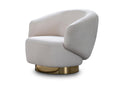 Whiteline Modern Living, White Erzin Swivel Accent Chair, Feathered Fabric, Polished Gold Legs