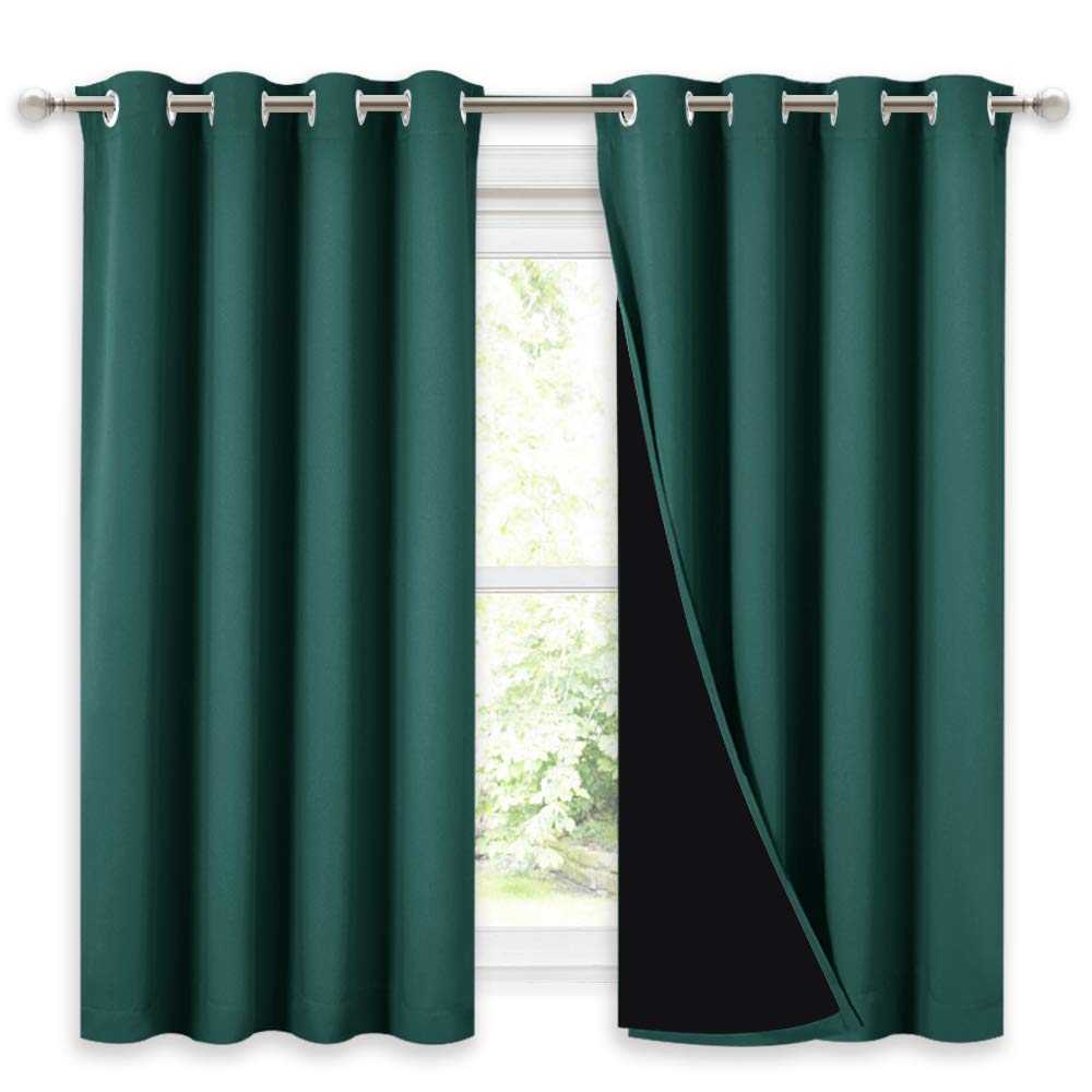 NICETOWN 100% Blackout Curtain with Black Liner, Thermal Insulated 2-Layer Lined Drape, Room Cooling Small Window Drapery for Di