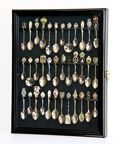 36 Spoon Display Case Wall Rack Cabinet Holder Box 98% UV - Lockable -Black Finish