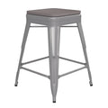 Flash Furniture Kai Commercial Grade Indoor-Outdoor Counter Height Stool - Silver Metal Frame - Gray Poly Resin Seat - 24 High -